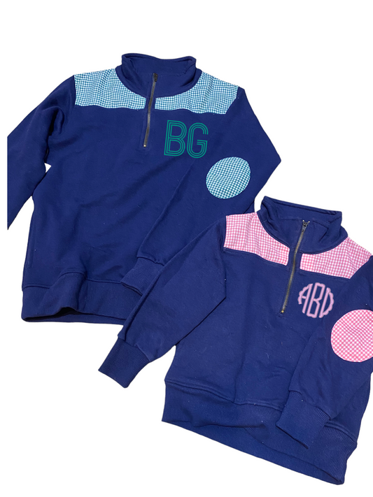 Gingham 1/4 Zip Pullover- Adult and Child